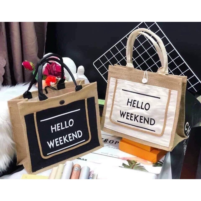 Túi Cói Đi Du Lịch Hello Weekend Sang Chảnh