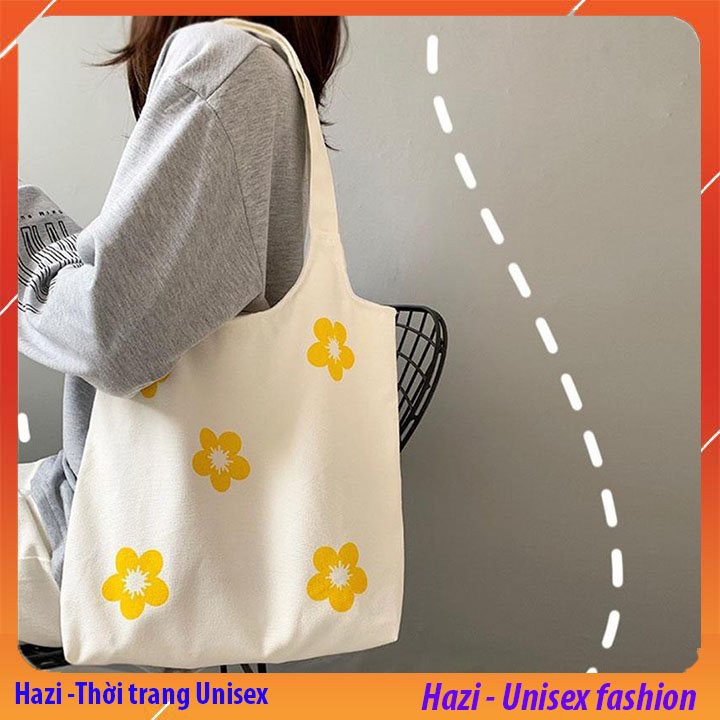[HÀNG LOẠI A] Túi tote vải bố đựng đồ canvas đeo vai phong cách Hàn Quốc hoa mai HZ44
