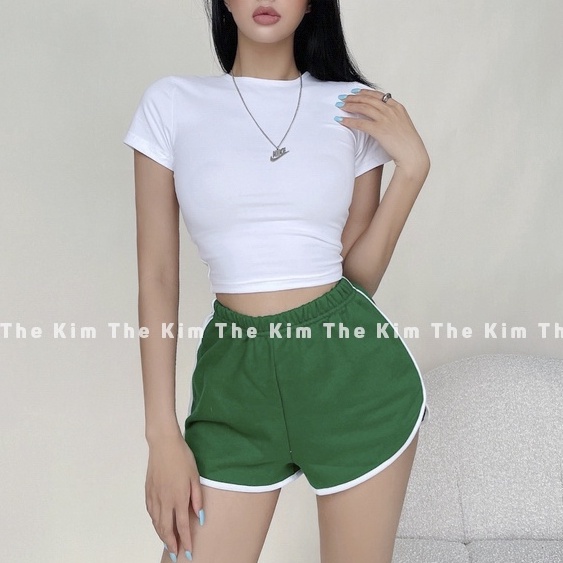 Áo thun croptop tay ngắn cổ tròn The Kim, áo baby tee thun tăm trơn A166