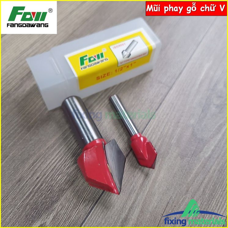 Mũi phay gỗ hình chữ V, cốt 6.35mm và 12.7mm