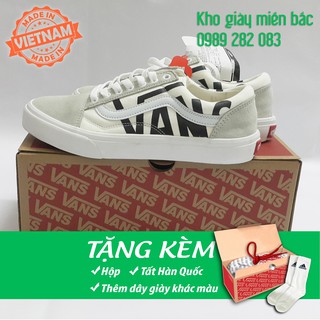 Vans old skool trắng da lộn mới (ảnh thật, tặng tất, full box)