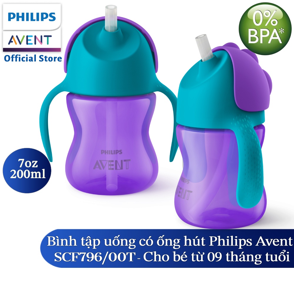 Bình tập uống bằng nhựa PP có ống hút hiệu Philips Avent (200ml / 7oz) cho bé từ 9 tháng tuổi SCF796.00