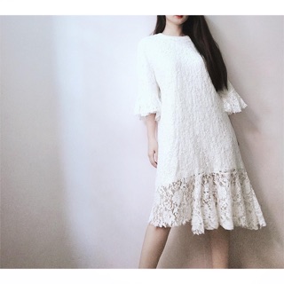 Đầm midi suông ren vạt xéo korea