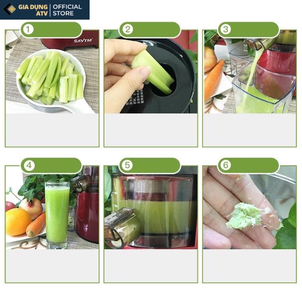 Máy ép chậm , máy ép trái cây , máy ép hoa quả SAVTM JE 07 ép kiệt bã đến 95% dễ dàng tháo lắp vệ sinh bảo hành 6 tháng