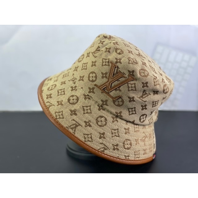 mũ bo bucket hàn L (V) viền da nâu - nón vành dành cho nữ trend