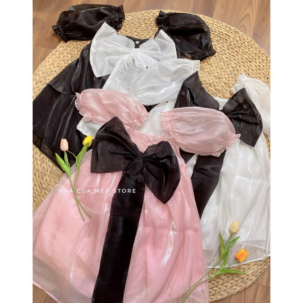 Đầm bbd voan nơ to tay phồng siêu xinh