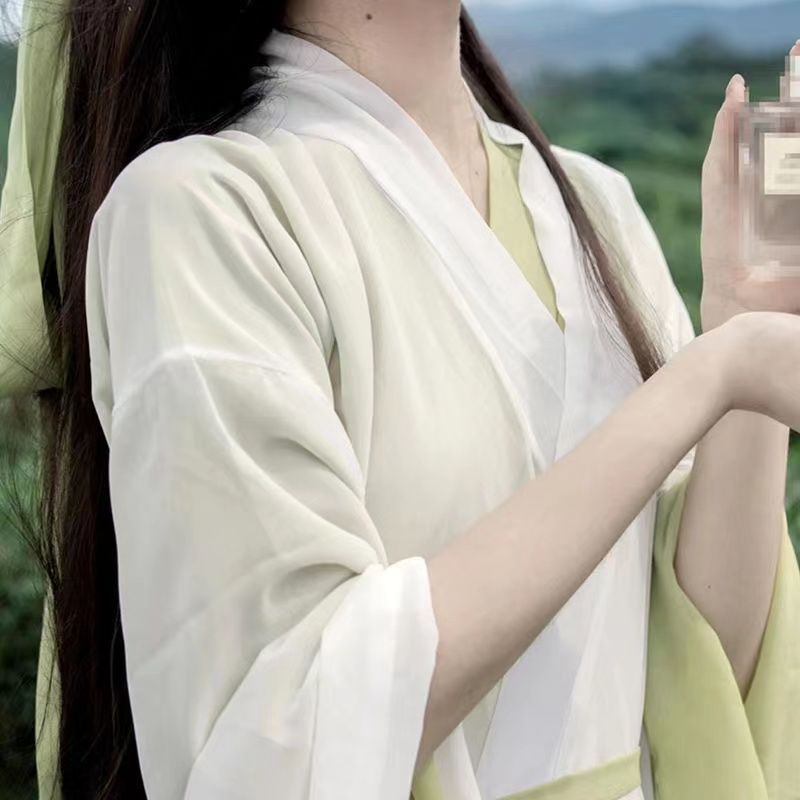 Wei Jin Bộ Hán Phục Dáng Suông Tay Rộng Cổ Chéo Màu Trắng Phong Cách Cổ Điển Thanh Lịch Dành Cho Nữ Sinh / Người Lớn Wei Jin 9.20