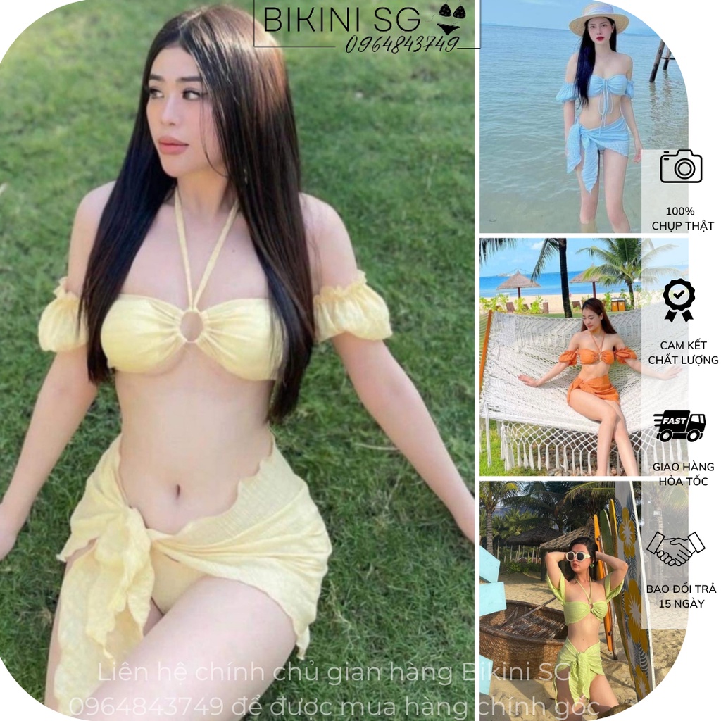 (bikini xốp Thái) Sét bikini cúp ngực 2 mảnh kèm khăn hàng xốp Thái cao cấp đi biển đẹp BIKINI SÀI GÒN