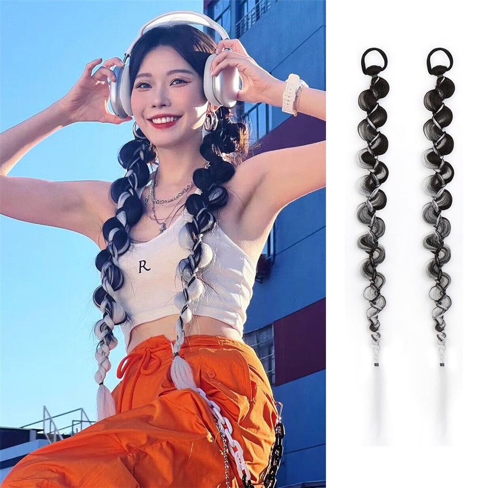 Tóc Giả Thắt Bím Đuôi Ngựa Màu Trắng Đen 70cm Dành Cho Nữ