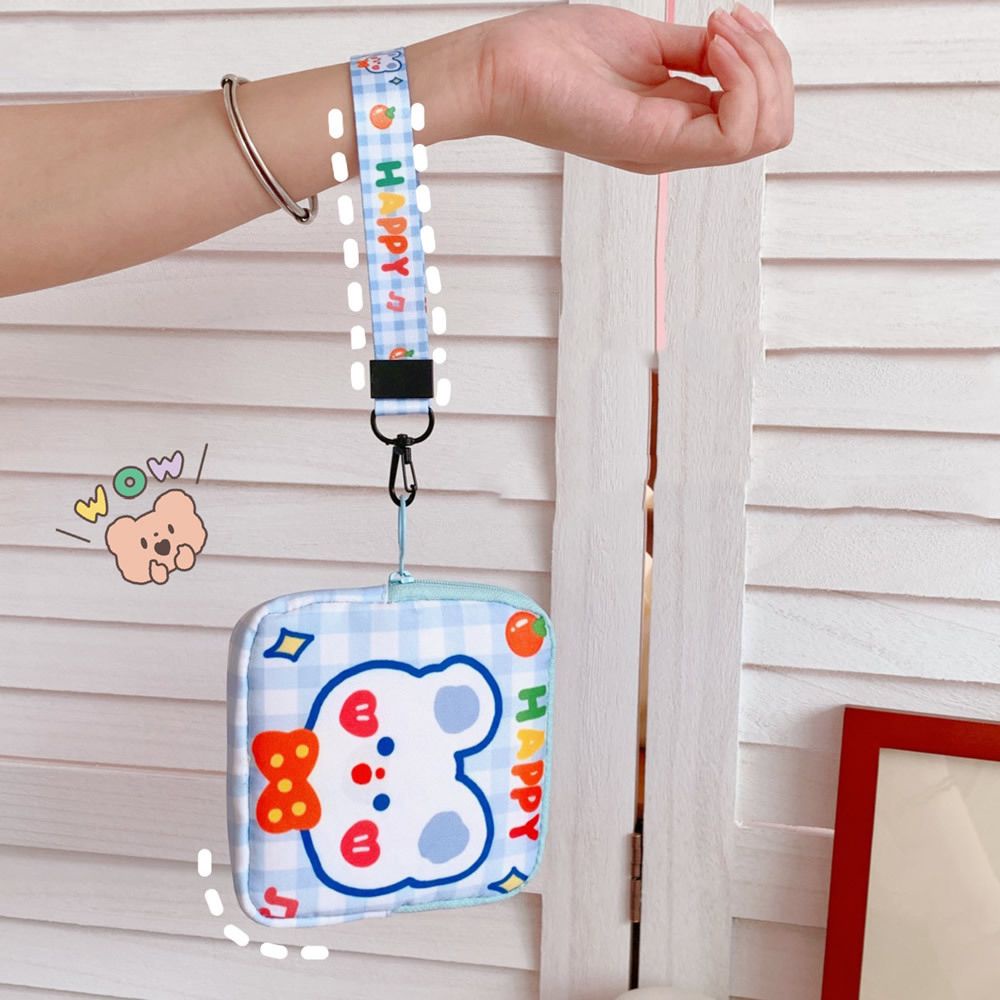 Túi du lịch đựng đồ trang điểm/khăn giấy/tiền xu khoá dây kéo hoạ tiết gấu hoạt hình thời trang Hàn Quốc cho nữ