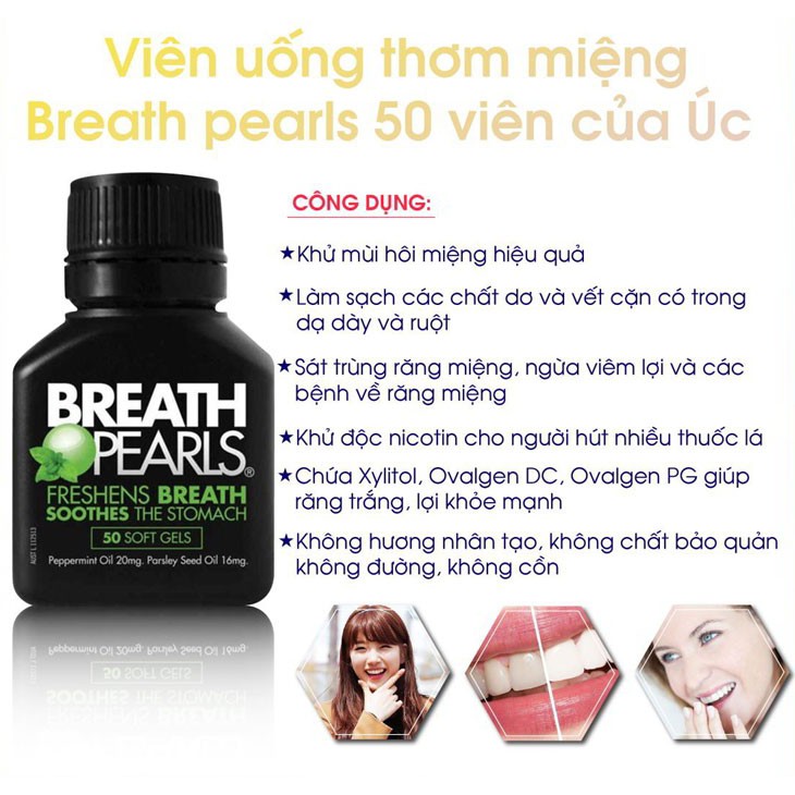 Viên uống thơm miệng Breath Pearls 50 viên Úc