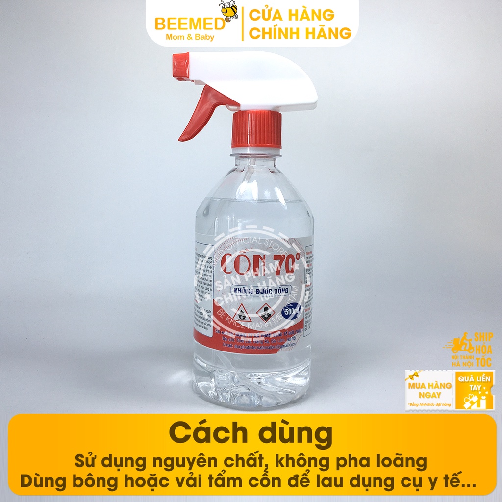 Cồn Xịt Sát Khuẩn Y Tế, Rửa Tay 70 Độ - Chai 500ml có vòi tiện lợi, dùng để vệ sinh nơi ở, đồ dùng cá nhân