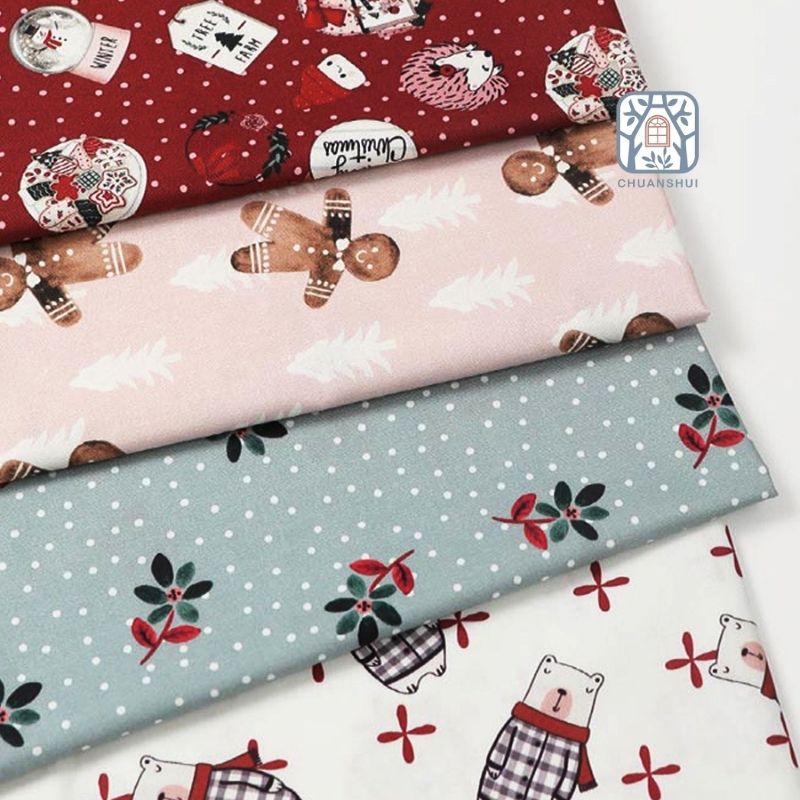 CS21-156 Vải cotton 100% tự nhiên🍒Chuanshui🍒khổ vải 145cm noel chấm bi- tuyết - vải đẹp handmade,quilt