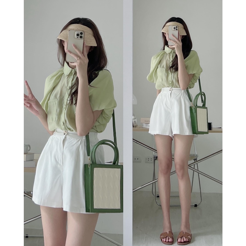 Áo sơ mi tơ Nến Cúc bọc tay bồng, Áo sơ mi