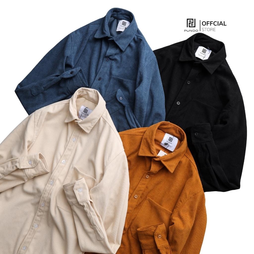 Áo sơ mi nam dài tay cổ bẻ có túi chất nhung tăm mềm mịn PUNDO ASMPD44