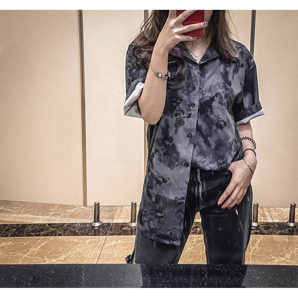 Sơ mi Họa Tiết MENDE Dark Sky Tay Ngắn Cổ Vest Thời Trang Unisex Vải Lụa Chéo | BigBuy360 - bigbuy360.vn