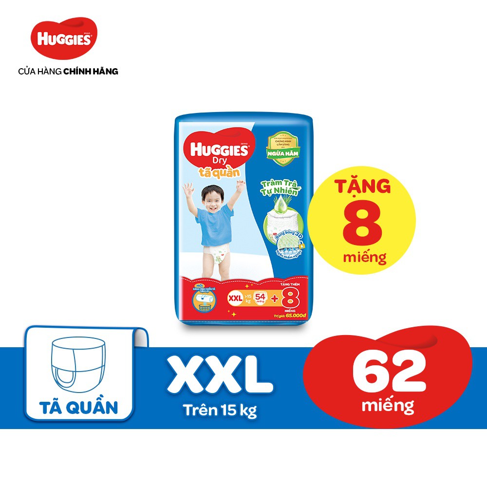 [Bao bì Siêu anh hùng] TÃ Quần Huggies Tràm Trà Tự Nhiên Dry M76/L68/XL60/XXL54 + Tặng 8 miếng