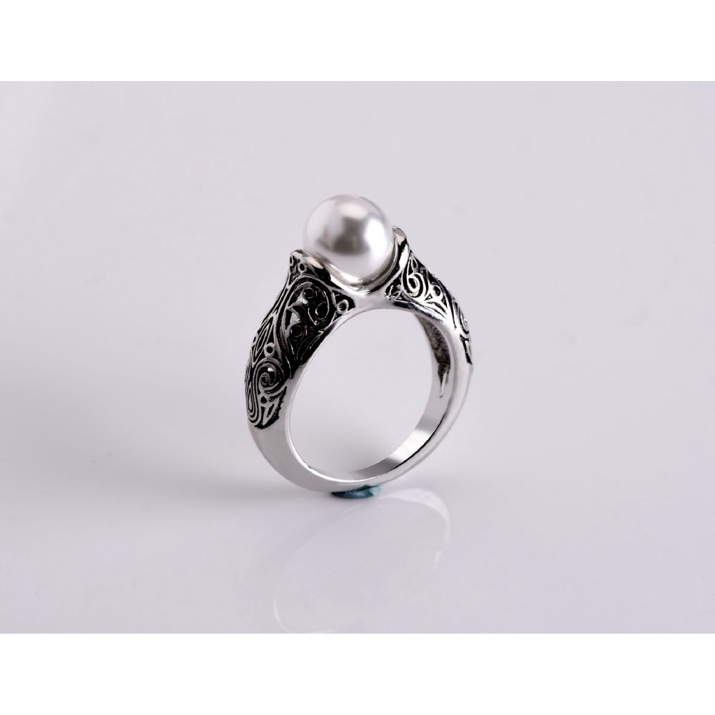 Nhẫn mạ vàng 14k đính ngọc trai nhân tạo phong cách retro cá tính