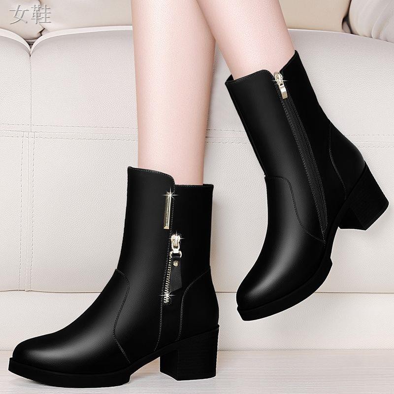 WenZhou Fashion Plus Giày cao gót ngắn nữ 2018 Winter With Ladies Black Boots ấm ápCao gót