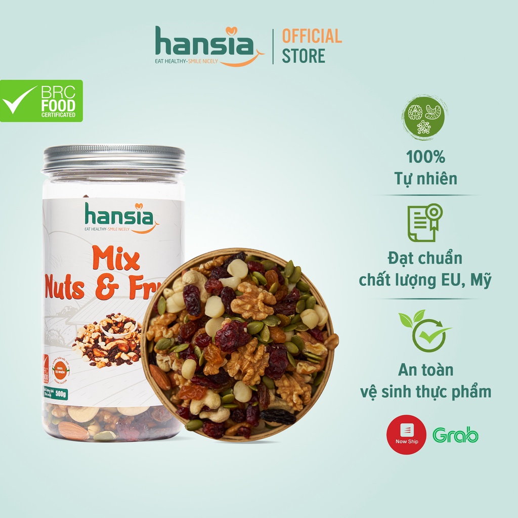 Hạt Trái Cây Sấy Mix Nuts&amp;Fruits Organic HANSIA Thơm Ngon Bổ Sung Dinh Dưỡng Có Thể Thay Thế Bữa Ăn Nhẹ 300g-500g