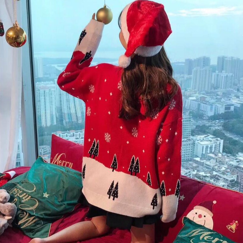 Áo Len Nữ Màu Đỏ Noel Form Rộng Tay Dài Unisex, Áo Len Cổ Tròn Dày Dặn Ấm Đẹp Thu Đông Chuột Dưới 65kg LATO | BigBuy360 - bigbuy360.vn