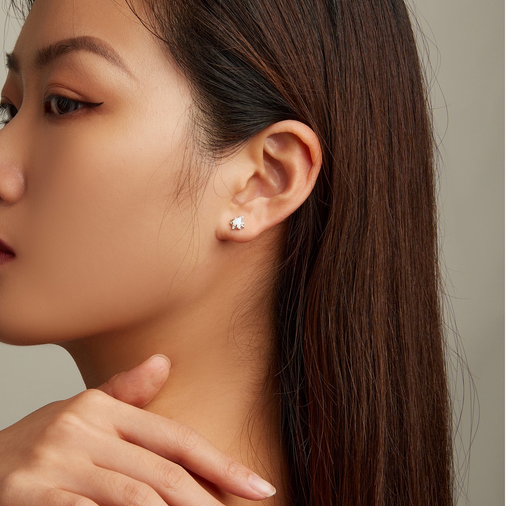 BAMOER Bông Tai Xi bạc 925 HìNh GiọT NướC ĐíNh Đá Opal ThờI Trang