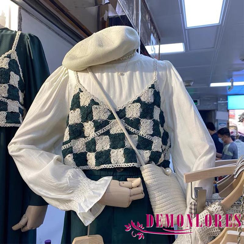 Áo croptop hai dây dệt kim họa tiết sọc caro thời trang quyến rũ dành cho nữ