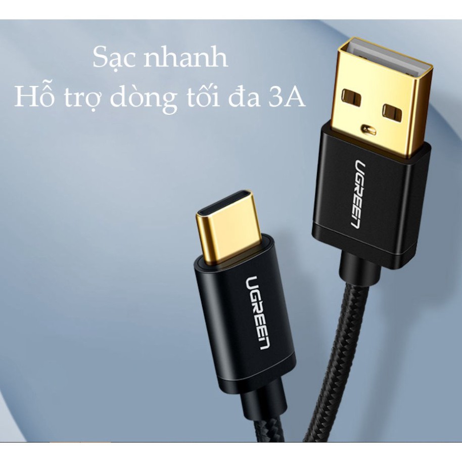 HOT- Dây USB 2.0 sang Type-C đầu mạ vàng dây bọc vinyl, dài từ 0.25-3m UGREEN US174