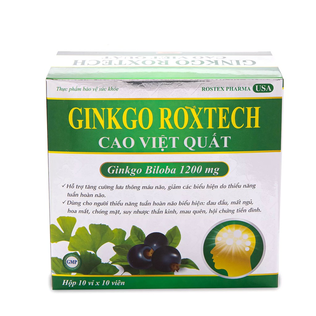Bổ não GINKGO ROXTECH Cao Việt Quất giúp tăng cường trí nhớ, tăng tuần hoàn máu não, ngừa tai biến
