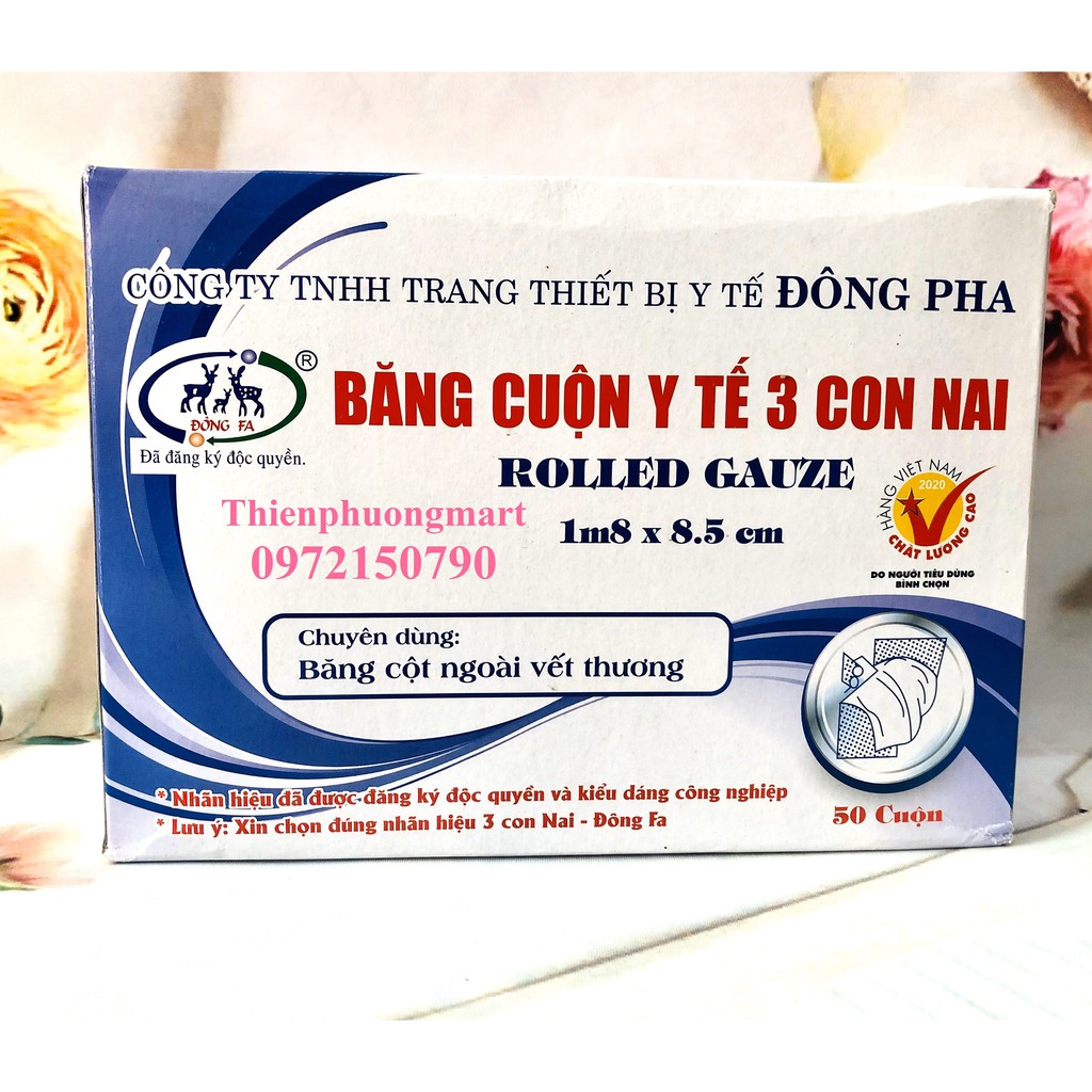 Gạc cuộn y tế 3 Con Nai Đông Pha 5 cuộn - Băng cuộn y tế Đông Pha 1,8m x 8,5cm