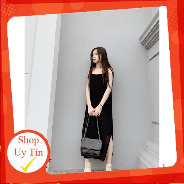 [Sale toàn sàn] VÁY 2 DÂY TRƠN XẺ TÀ - ĐẦM MAXI VOAN ĐŨI 2 LỚP TRẮNG ĐEN ULZZANG - (Sp sẵn)