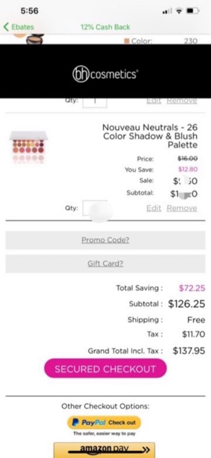 (Có bill od Us ) Bảng BH Cosmetics Blushed Neutrals 26 Color Eye-Shadow & Blush Palette