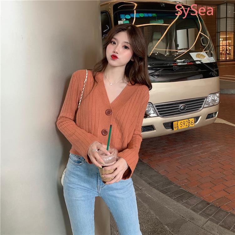 Áo Khoác Cardigan Dệt Kim Tay Dài Cổ Chữ V Phong Cách Hàn Quốc Cho Nữ
