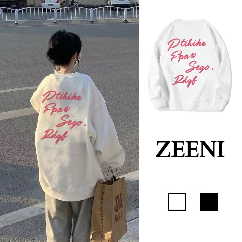 SELVZE Áo sweater Tay Dài Dáng Rộng Cổ Tròn Phong Cách Thời Trang Đường Phố Mỹ