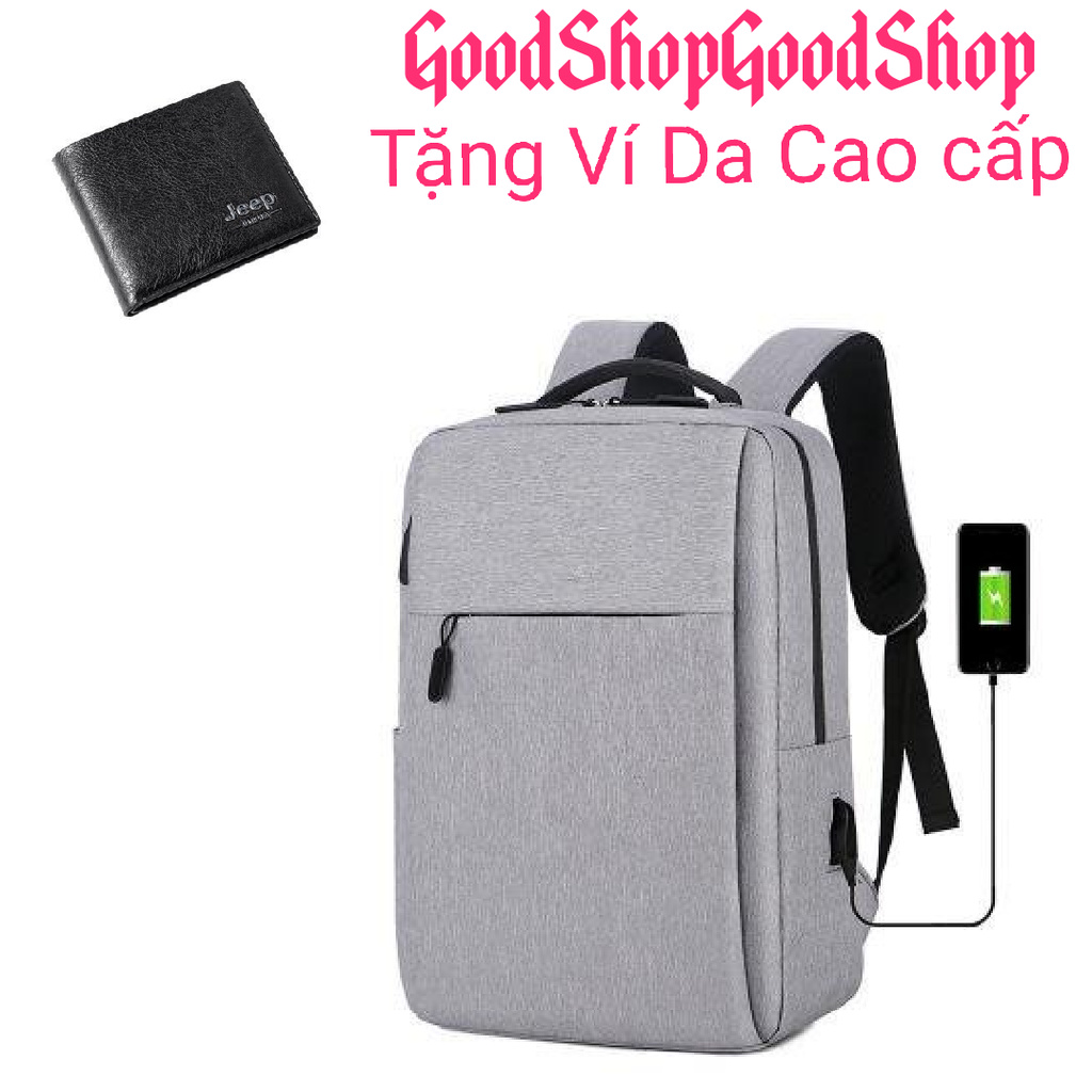 Balo laptop nam nữ chất liệu chống thấm nước cao cấp G0031 tặng ví nam da cao cấp và cáp nối sạc tiện dụng