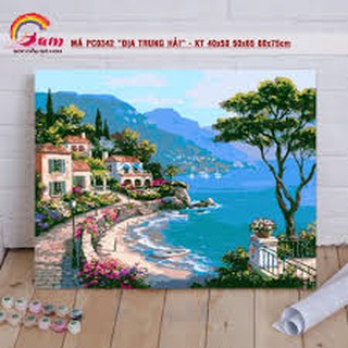 Tranh sơn dầu số hoá tự tô_ Địa Trung Hải Tranh phong cảnh bờ biển PC0342