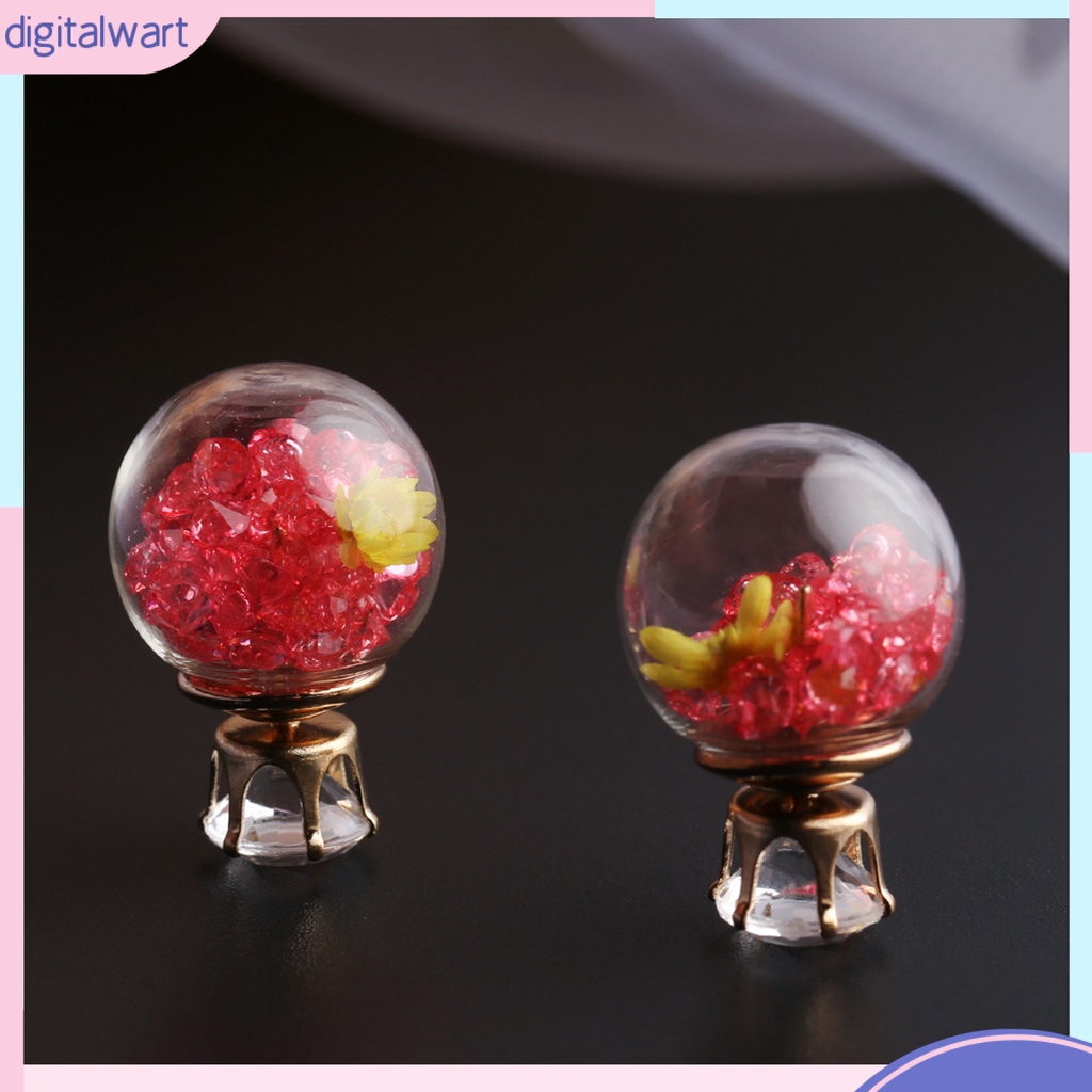 Cặp khuyên tai thiết kế quả cầu thủy tinh chứa hoa giả sang trọng cá tính dành cho nữ