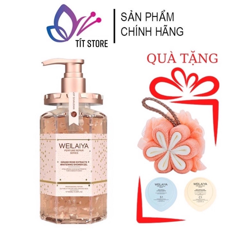 Sữa Tắm Weilaiya cánh hoa hồng tặng mini gội xã và bông tắm chính hãng