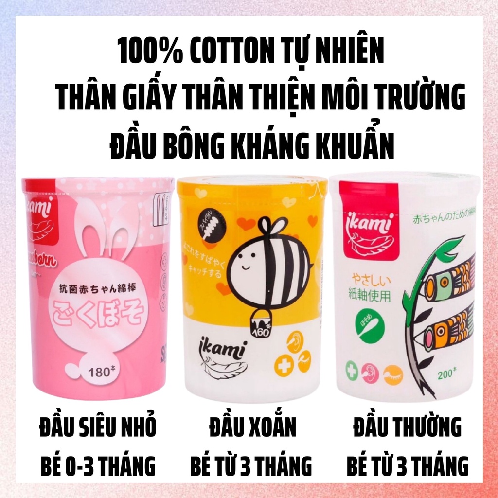 Tăm Bông Kháng Khuẩn Ikami Chuyên Dụng Dành Cho Trẻ Sơ Sinh