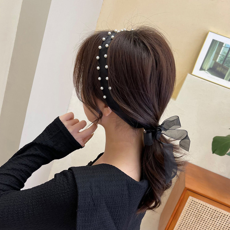 Băng Đô Cài Tóc Phối Ren Đính Ngọc Trai Nhân Tạo Phong Cách Vintage