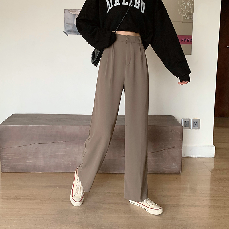 Quần dài lưng cao màu trơn kiểu dáng đơn giản 37735