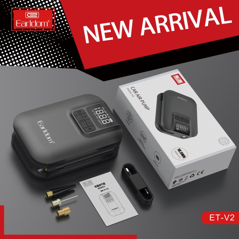 Bơm Di Động Đa Năng 5000mAh Earldom ET-V2  Bơm Ô tô, Xe Máy, Xe Đạp, Bóng - Hàng Chính Hãng