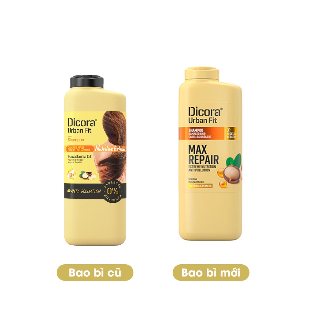 Dầu gội - xả Dicora Urban Fit Macadamia phục hồi tóc hư tổn 400ml - BioTopcare Official