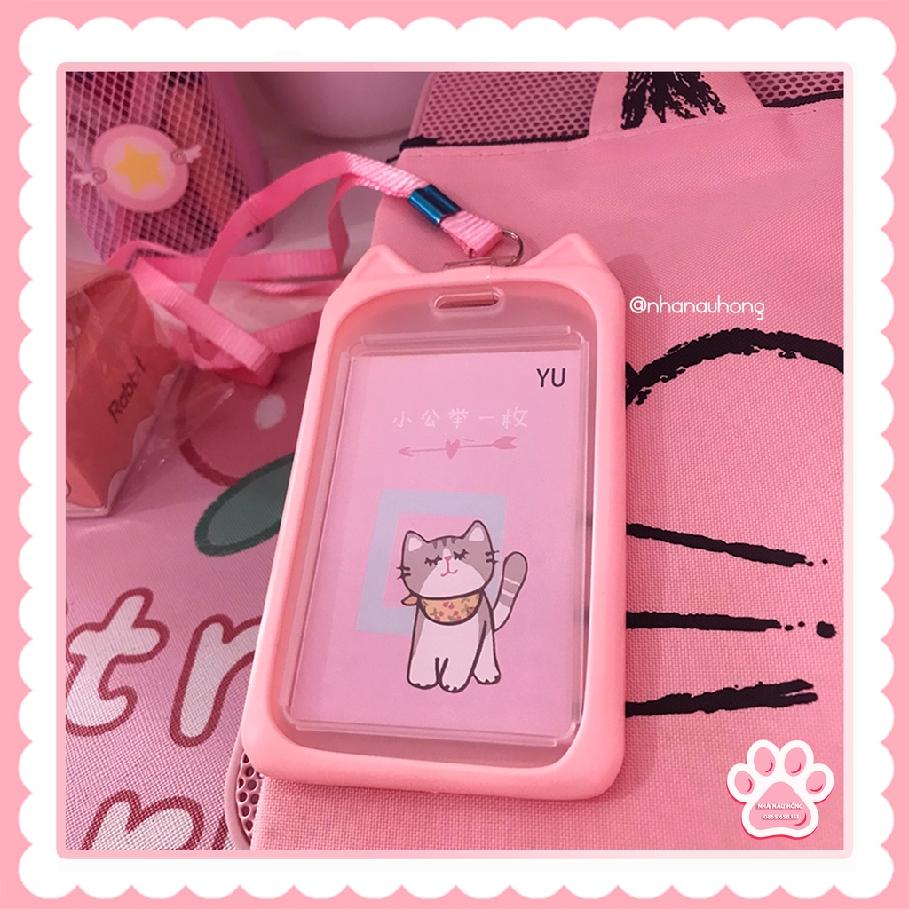 DÂY ĐEO THẺ, BẢNG TÊN HỌC SINH, SINH VIÊN DỄ THƯƠNG CUTE TAI MÈO HỒNG  - NHÀ NÂU HỒNG