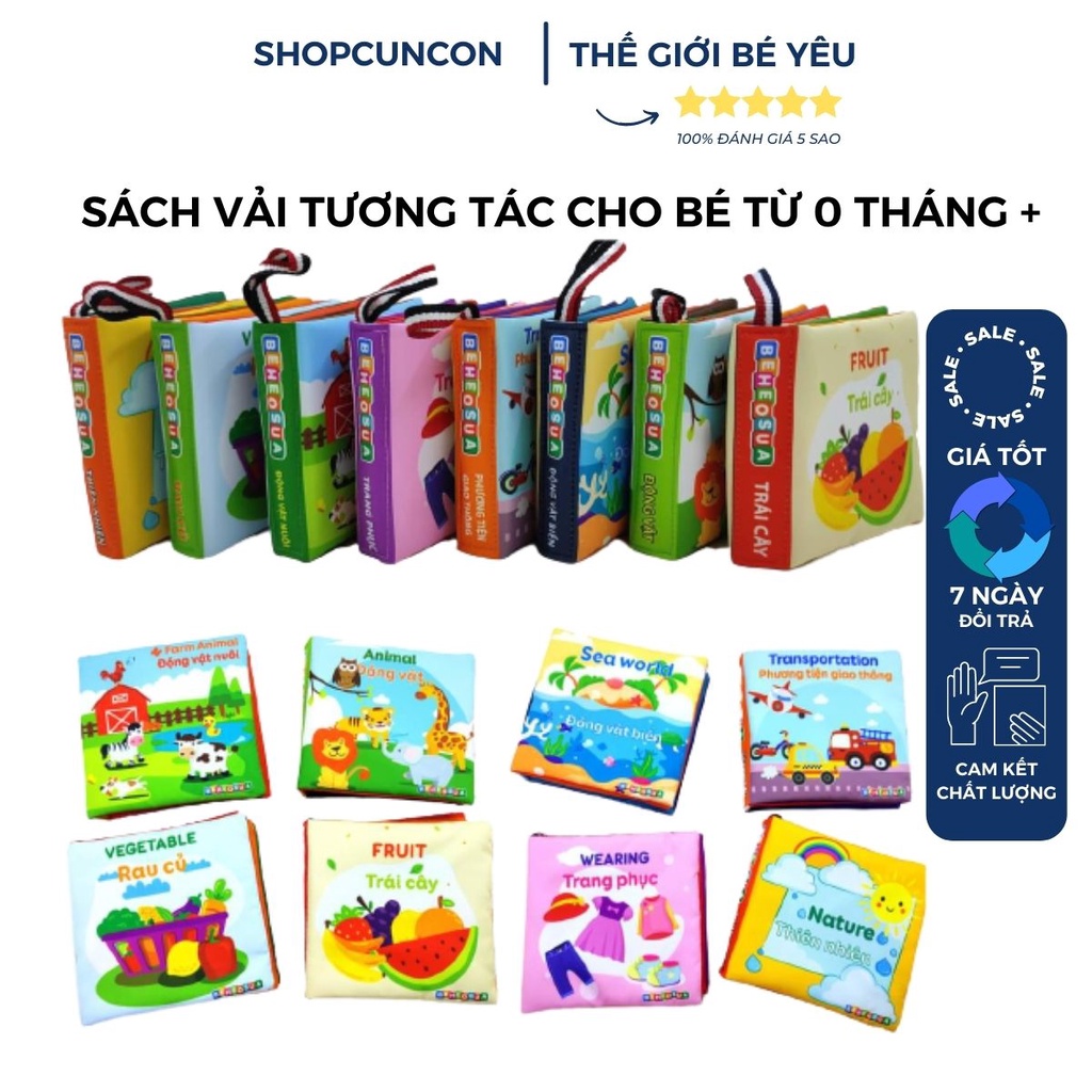 Sách vải song ngữ cho bé kích thích thị giác cho bé sơ sinh, đồ chơi trí tuệ cho bé đa tương tác