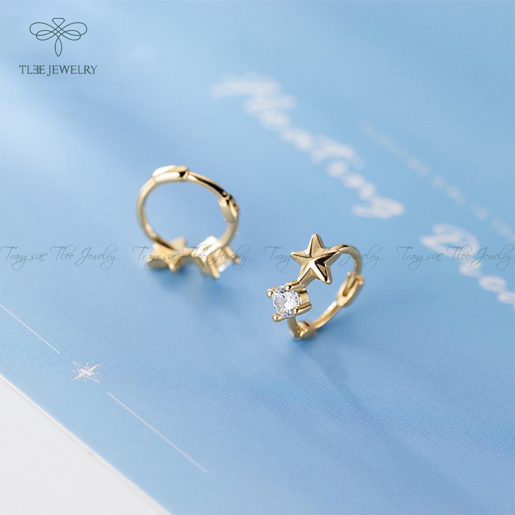 Khuyên tai nữ bạc TLEE tròn chốt bấm hình sao xinh xắn NCJ B0172