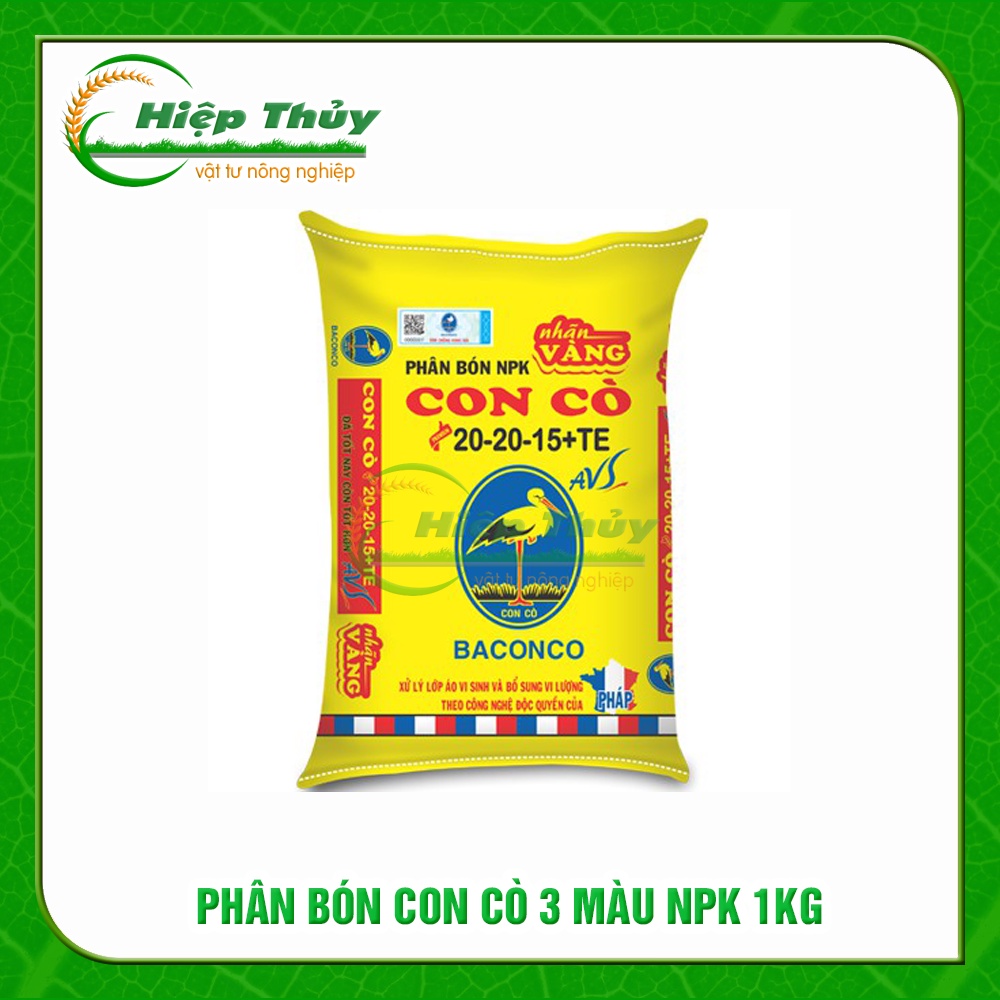 Phân bón gốc Con Cò 3 màu NPK 20-20-15 + TE dạng hạt 3 màu cao cấp Nhập Khẩu Pháp | 1kg