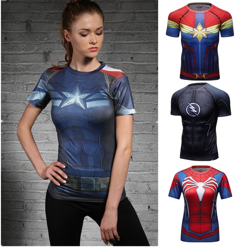 Nam nữ quick dry t-shirt superhero spiderman 3d pattern sports gym phù hợp với thể hình baju t-shirt