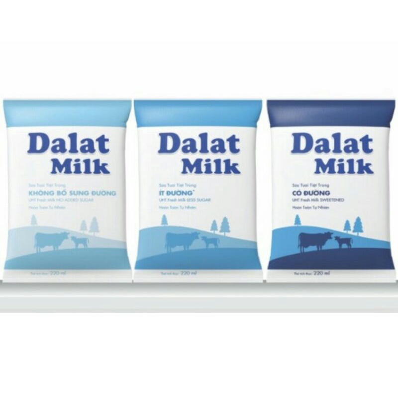 Sữa bịch ít đường, có đường, không đường dalat milk 220ml