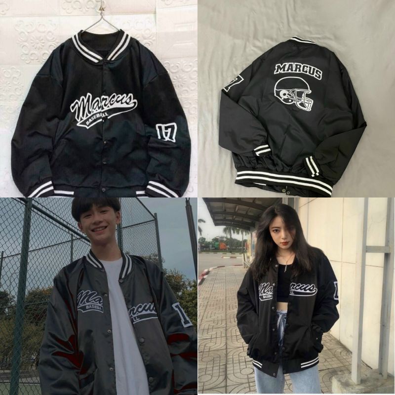 Áo Khoác Bomber Dù Gió MARCUS Màu Đen Và Vàng - FRESHIP Unisex - Kiểu Bóng Chày Số 17  Nam Nữ Cute